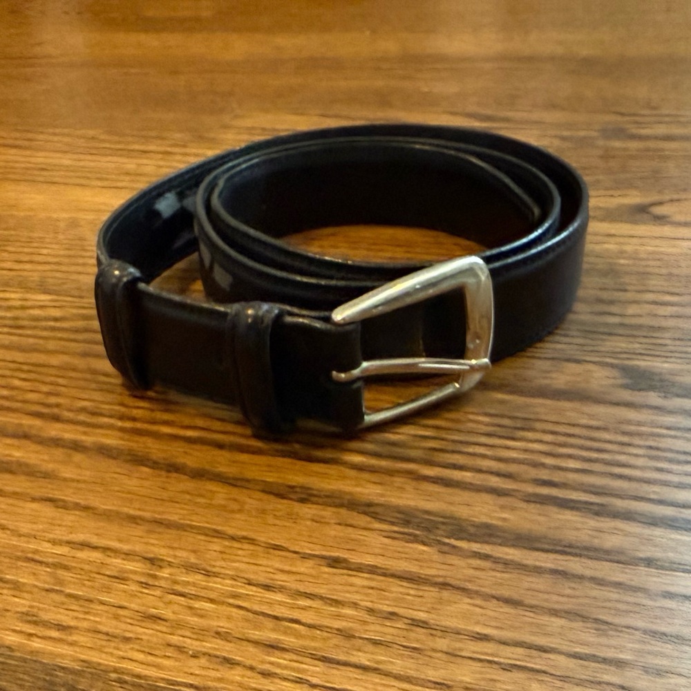 Vintage 1990s Banana Republic Men's Black Leather Belt with Silver Hardware